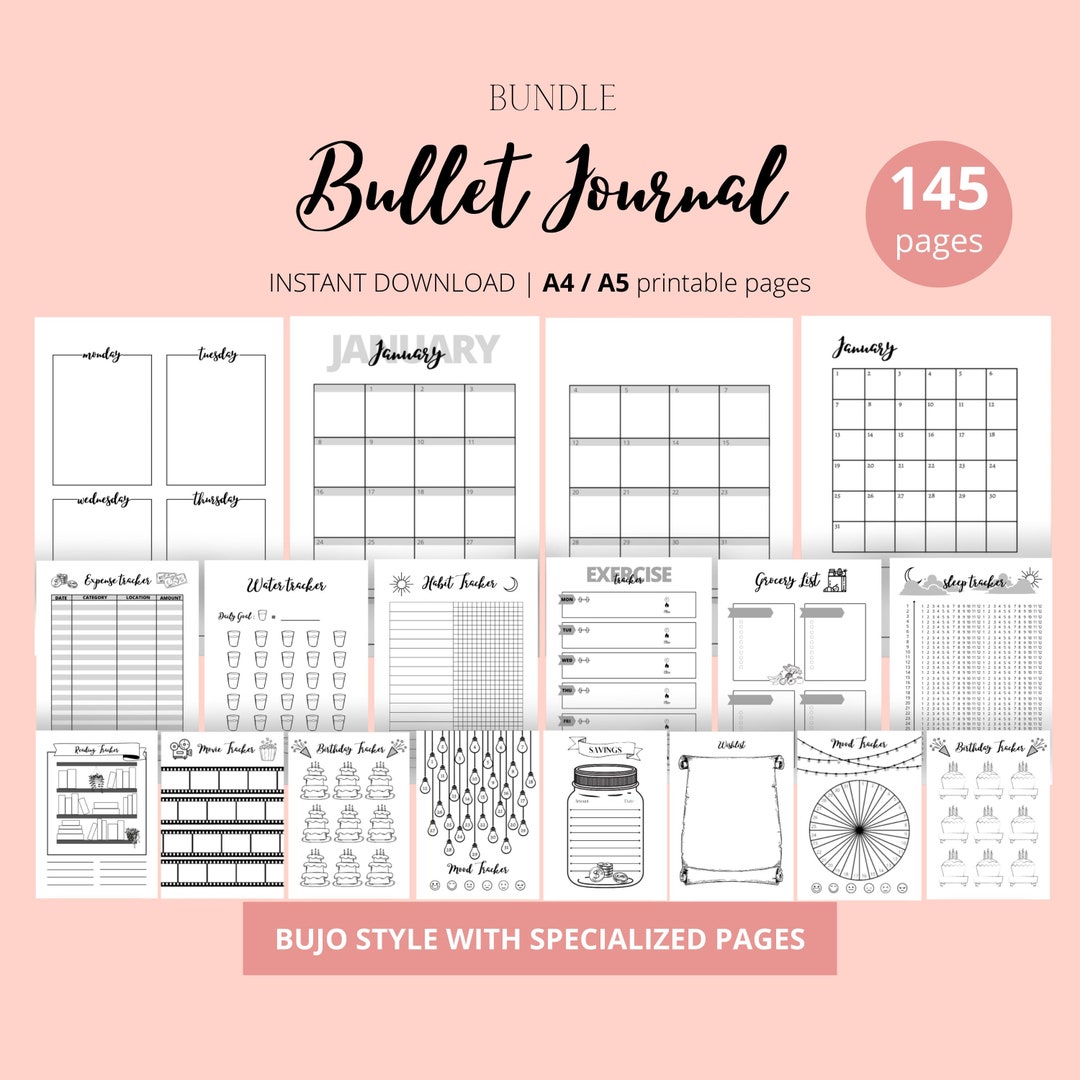 Bullet Journal Printable Starter Pack Bullet Journal Bundle - Etsy