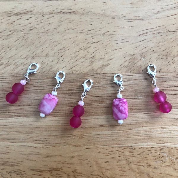 Handmade Lobster Clasp Pink Stitch Markers 039