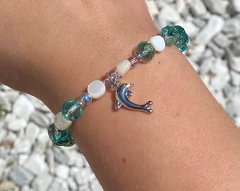 Dolphin Charm Bracelet, Handmade Beaded Bracelet, Gift, For Her, Cute Gift Idea, Birthday, Mother's Day, Jewelry,