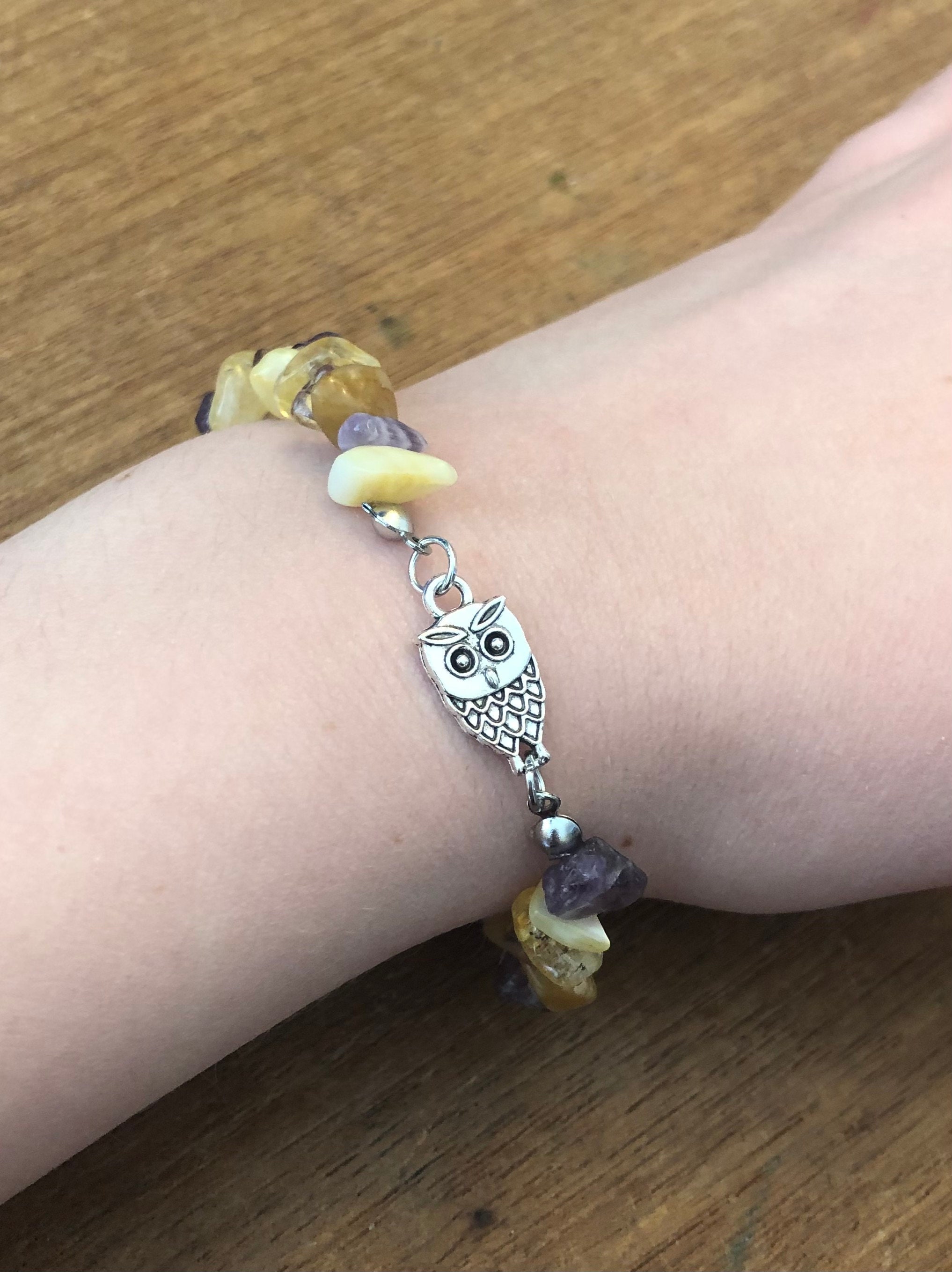 Handmade Beaded Owl Charm Bracelet  020