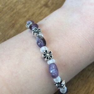 Handmade Beaded Purple Flower Bracelet, Sweet Gift, For Her,   049