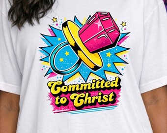 Committed to Christ Oversized Shirt, Retro Christian Tee, Faith Statement Shirt, 90s Oversized T-Shirt