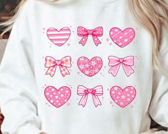 Pink Hearts & Bows PNG Clipart | Valentine's Day Graphics (Digital Download)