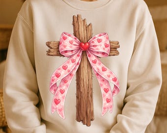 Rustic Wood Valentine Cross PNG | Heart Bow Clipart (Digital Download)