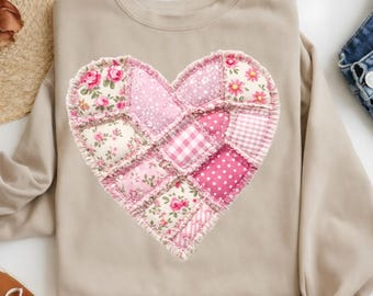 Heart Quilt PNG – Pink Patchwork Valentine Clipart for Sublimation, Crafts, Shirts & Stickers
