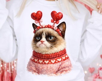 Grumpy Valentine Cat PNG | Heart Sweater Clipart (Digital Download)