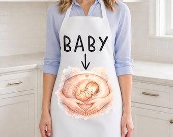 Pregnancy Apron with Baby in Womb, Maternity Apron Gift for Expecting Mom, Mom to Be Kitchen Apron, Baby Shower Gift