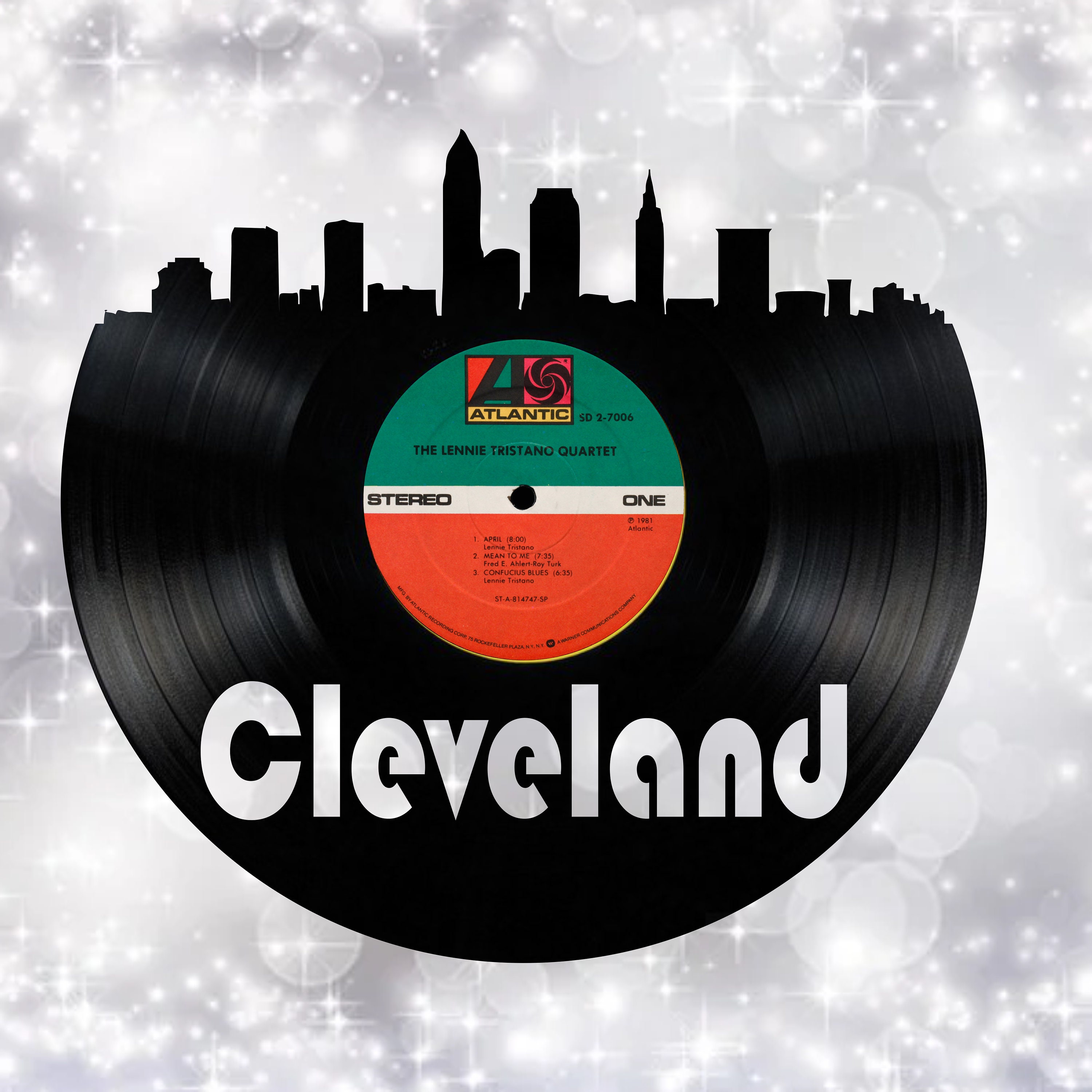 Cleveland Skyline Vinyl Record Art Cut From a Actual Vinyl Record