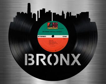 Bronx NY new york Skyline Vinyl record art cut from a actual vinyl record clock
