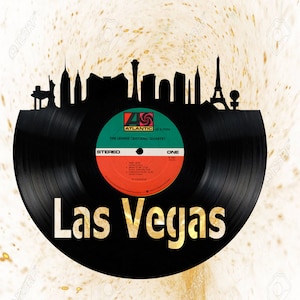 Las Vegas Nevada Skyline Vinyl record art cut from a actual vinyl record clock