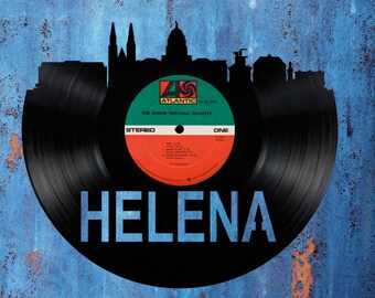 Helena Montana Skyline Vinyl record art cut from a actual vinyl record clock