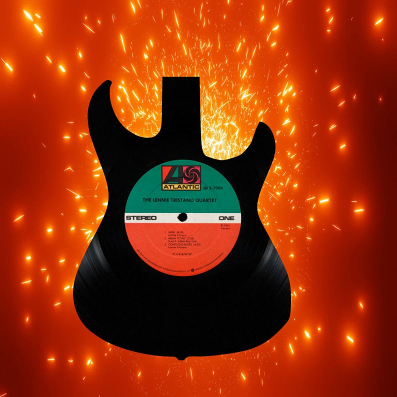 Arte de disco de vinilo de rock and roll con guitarra recortado de un ...