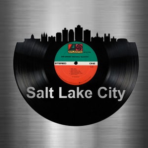 Carte d'art pour disque vinyle Salt Lake City, Utah, découpée à partir d'une véritable horloge disque vinyle
