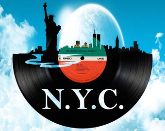 New York City NYC Skyline Vinyl Record Art Cut From a Actual Vinyl