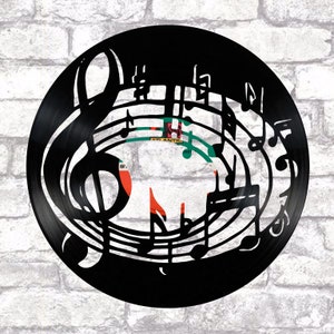 music note Vinyl record art cut from a actual vinyl record