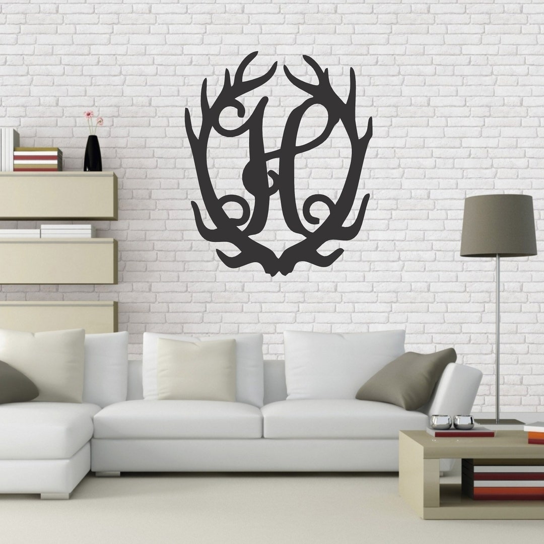 Antler Monogram Hunting Deer Metal Sign, Cabin, Wall, Home, Outdoor ...
