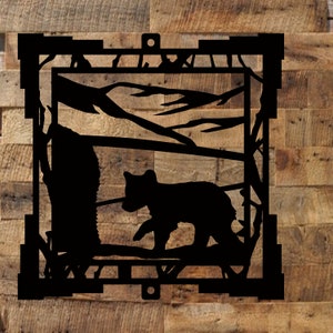 Bear Cub Circle Metal Sign, Cabin, Wall, Home, Outdoor, Mountain