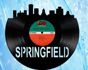 Springfield  Illinois Skyline Vinyl record art cut from a actual vinyl record clock