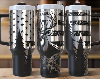 Deer flag Hunting engrave wrap file SVG for 40oz 20oz 22oz Tumbler/Water Bottle Digital File ONLY engrave sublimation or vinyl