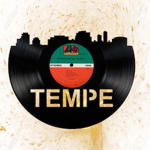 Tempe Arizona Skyline Vinyl record art cut from a actual vinyl record clock