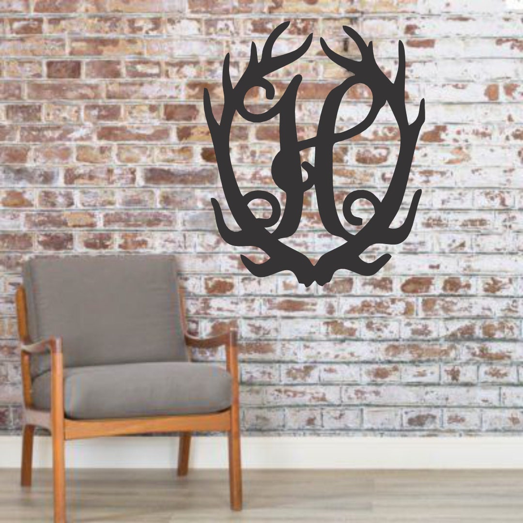 Antler Monogram Hunting Deer Metal Sign, Cabin, Wall, Home, Outdoor ...