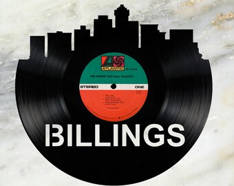 Billings Montana Skyline Vinyl record art cut from a actual vinyl record clock