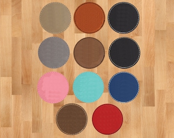 Circle round 2 1-2 inch engraving area Laserable Leatherette Patch with Adhesive Leather Patches , PU leather patch, Glowforge Faux  tags
