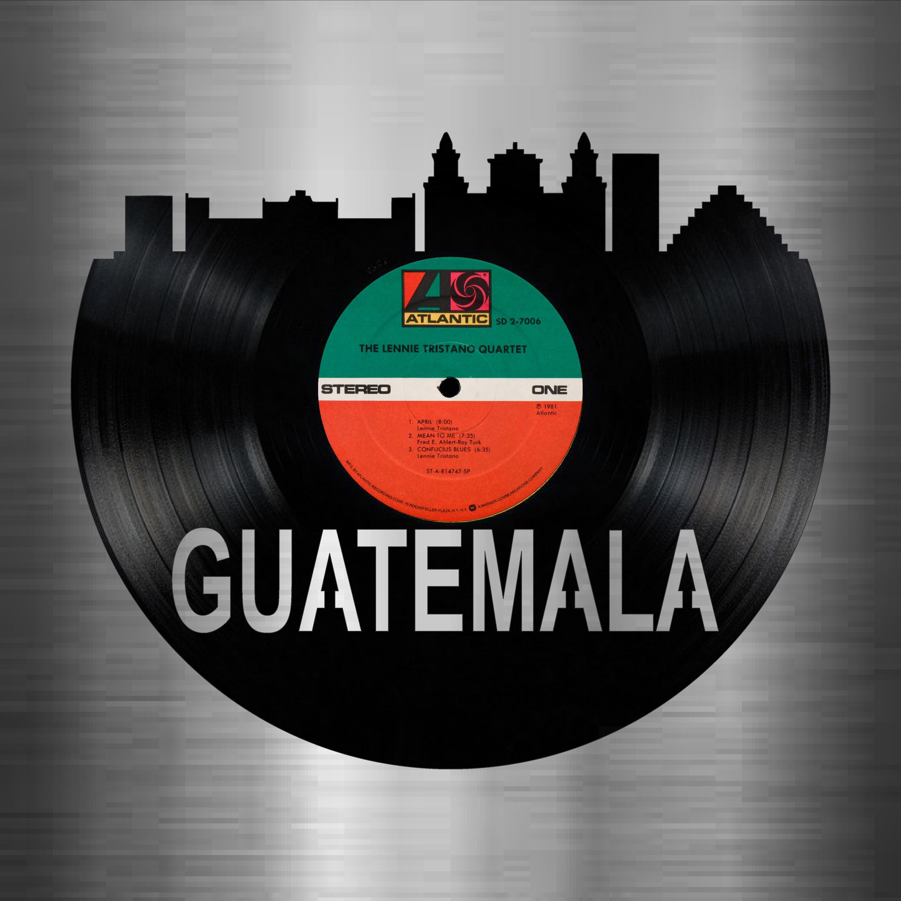 Guatemala Skyline Vinyl Record Art Cut From a Actual Vinyl Record