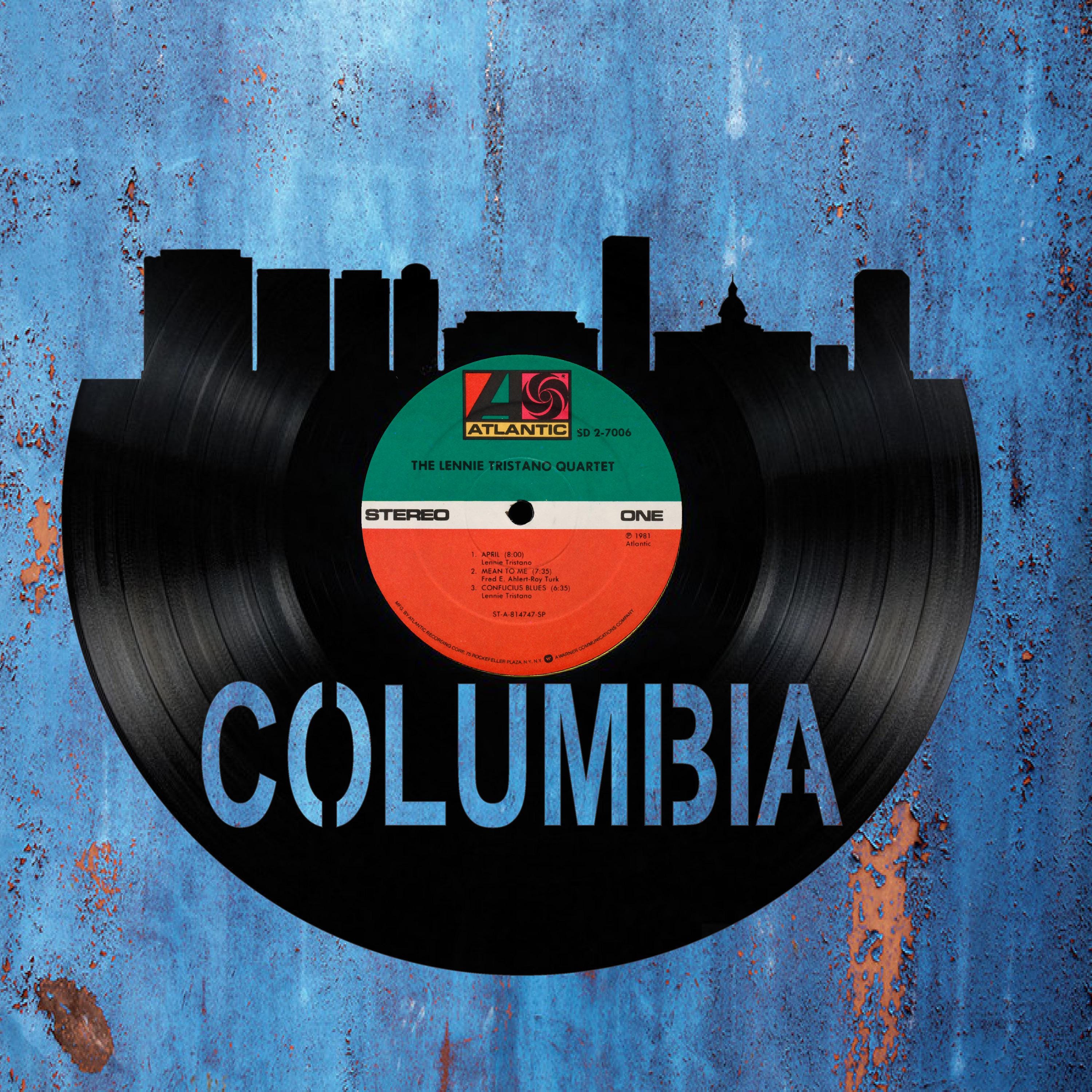 Columbia South Carolina Skyline Vinyl Record Art Cut From a Actual