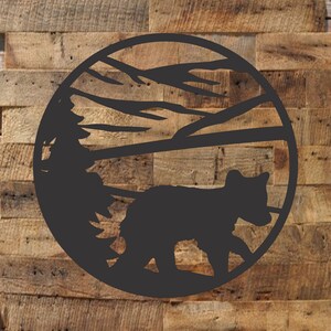 Bear Circle Metal Sign, Cabin, Wall, Home, Outdoor, Mountain