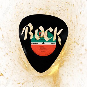 guitar pick rock Vinyl record art cut from a actual vinyl record