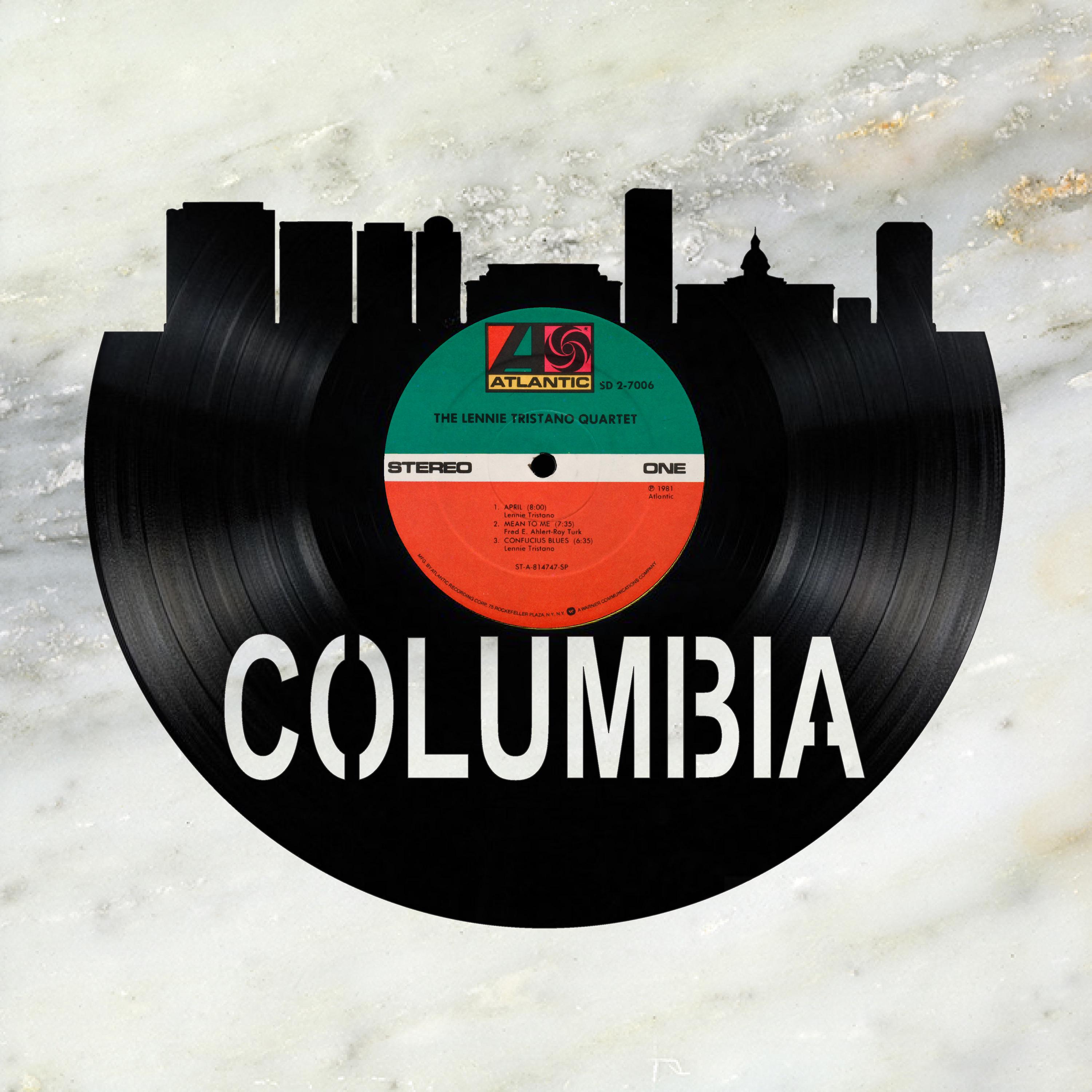 Columbia South Carolina Skyline Vinyl Record Art Cut From a Actual