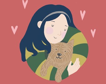 Haustier und Frauchen Portrait Illustration