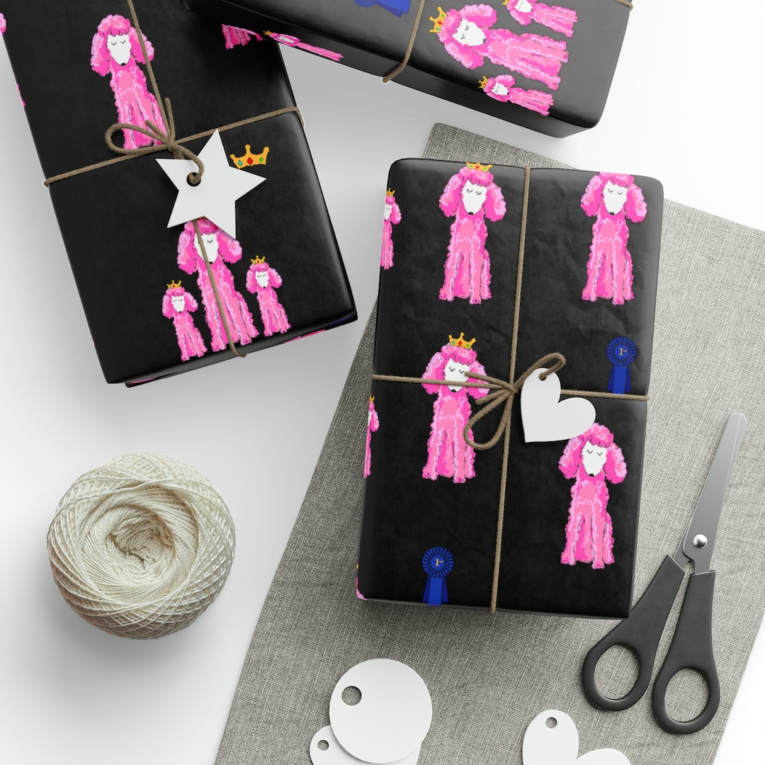 A New Black Pink Poodles Wrapping Paper Gift Wrap French Etsy