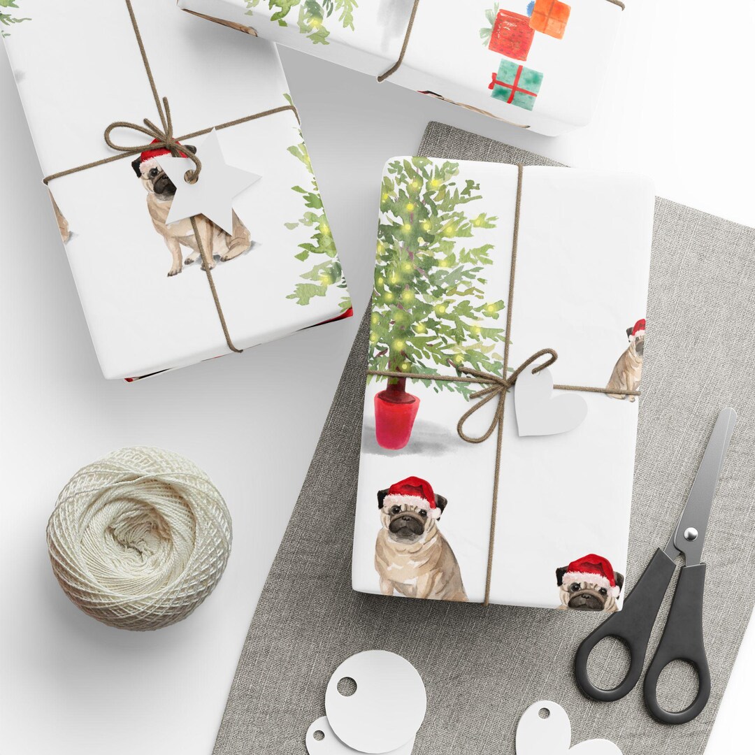 A New Pug Wrapping Paper Gift Wrap Pug Mom Christmas Wrapping Paper ...
