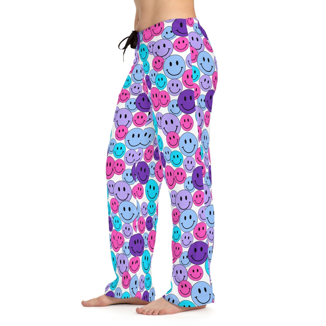 Happy Face Smiley Custom Women's Pajama Pants Retro Groovy Etsy