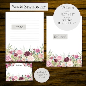 Pretty Printable Stationery Floral Writing Paper Printable Letter Writing Paper Notes Page A4 US Letter  Lined Printable Lined Journal Page