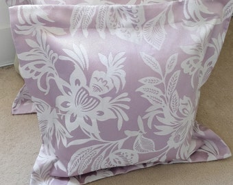 Handmade Purple Floral Pillow Cover: Jacquard Satin Cushion (16x16")
