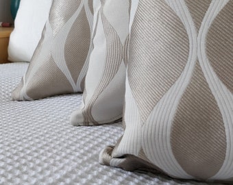 Handmade Geometric Cushion Cover Set: Beige & Cafe Latte Satin Pillows