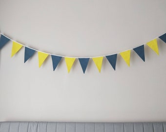 Handmade Linen Bunting -Ukraine Flag - Fabric Bunting - Wall Hanging -  Blue an Yellow Bunting - Garden Party Garland