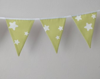 Lime Green Cotton Bunting with White Stars: Nursery, Party Decor