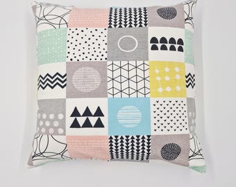 Modern Geometric Cushion Covers – Colourful Scandi Patchwork Style Pillowcase, 40x40 cm | Handmade product