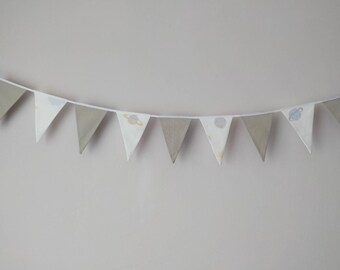 Handmade Cotton Bunting: White, Beige & Blue Nursery Banner