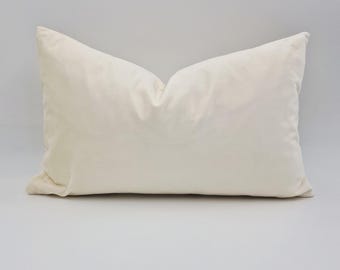 Cream Velvet Pillow Cover, Soft Neutral Home Decor (12x20")