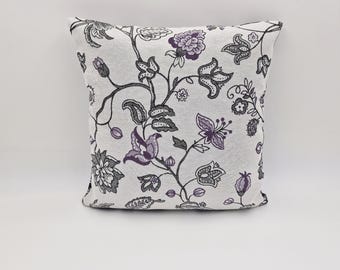 Jacquard Cushion Cover,  Purple Grey Floral Striped Pillow Case,  Reversible Two Sided Elegant Decor