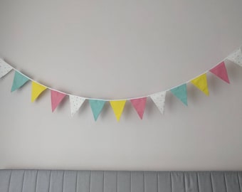 Pastel Cotton Bunting: Handmade Nursery Garland, Kids Room Decor