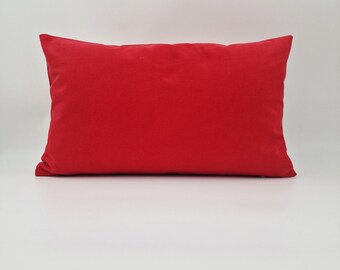 Red Cotton Christmas Pillow Cover: Handmade Rectangular Cushion (11x19")