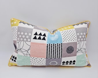 Modern Geometric Cushion Covers – Colourful Scandi Patchwork Style Pillowcase, 30x50 cm | Handmade product