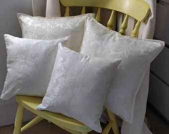 Handmade Ivory Floral Jacquard Pillow Cover: Modern Cotton Cushion
