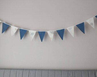 Handmade Cotton Bunting: Blue Nursery Garland, Garden Party Decor